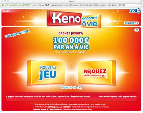 Nouvelles règles du Keno : le gain minimum est désormais d'un euro symbolique ! -- 26/03/13